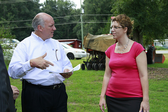 Congressman Southerland and Commissioner Dozier observe and discuss the National Veteran Cemetery Site.