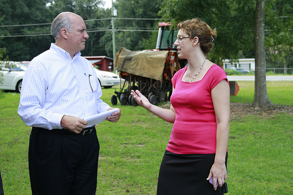 Congressman Southerland and Commissioner Dozier observe and discuss the National Veteran Cemetery Site.