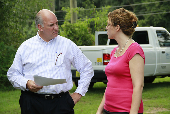 Congressman Southerland and Commissioner Dozier observe and discuss the National Veteran Cemetery Site.