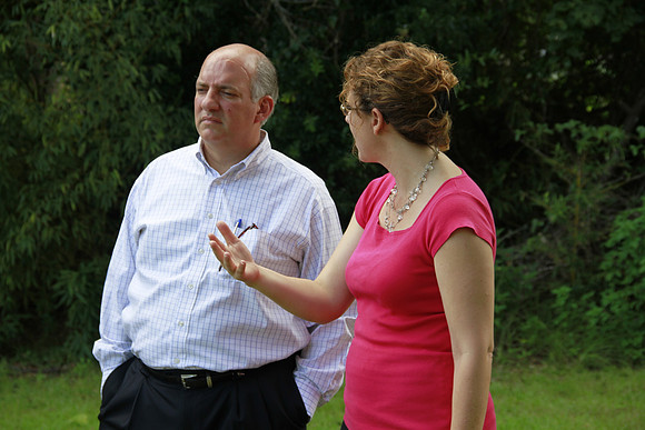 Congressman Southerland and Commissioner Dozier observe and discuss the National Veteran Cemetery Site.
