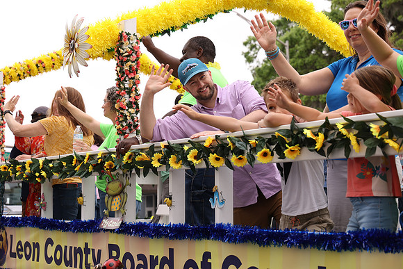 Commissioner O'Keefe rides on the Leon County Springtime Tallahassee float.